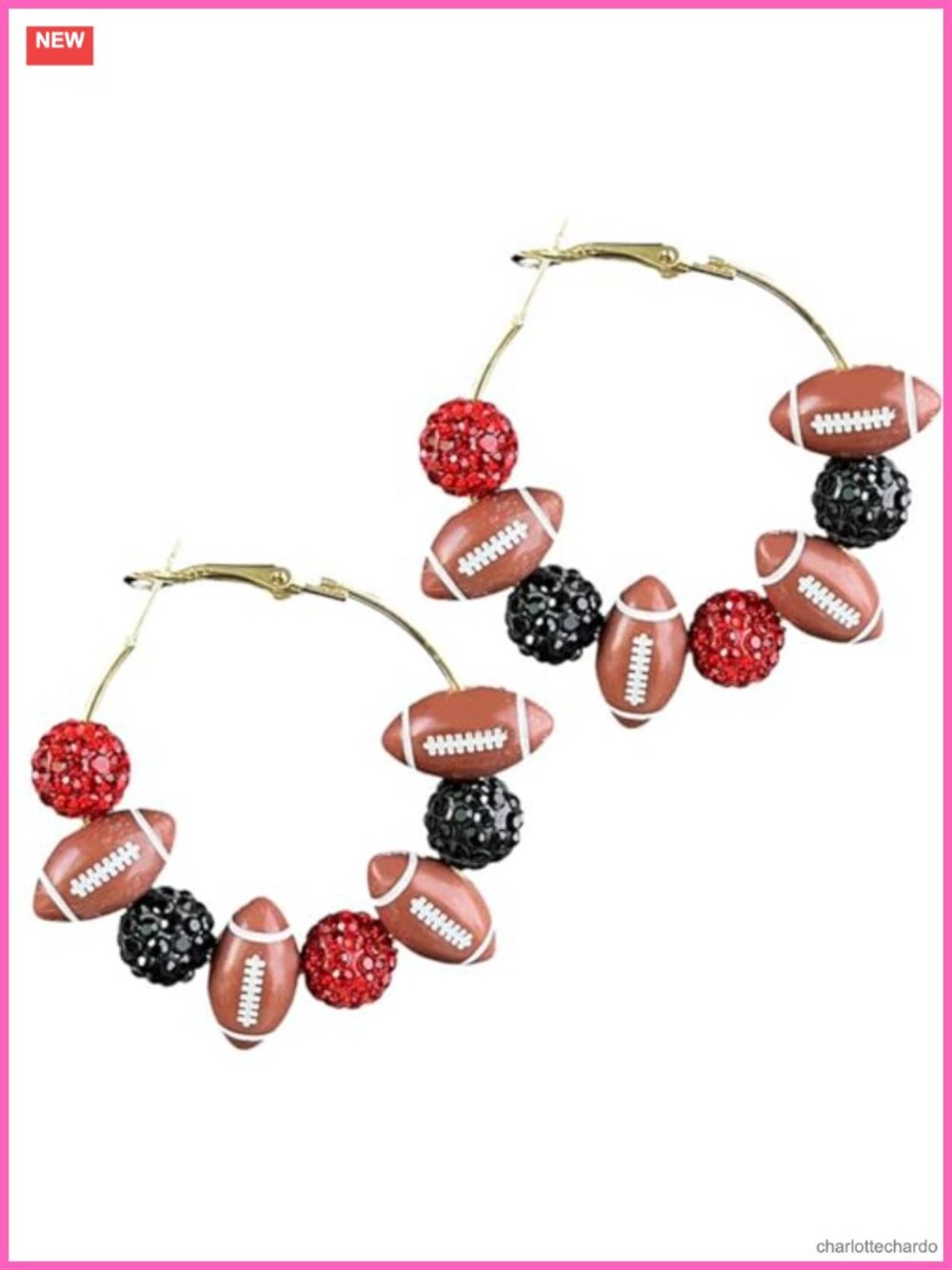 Football Rhinestone Beaded Dangle Earrings Resin Lever Back for Women
